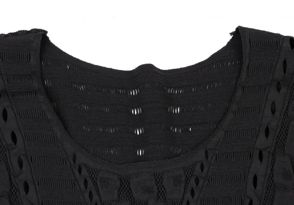 ヒロコビスHIROKO BIS ジャガードメッシュストレッチフレアワンピース 黒9 K-135806_004