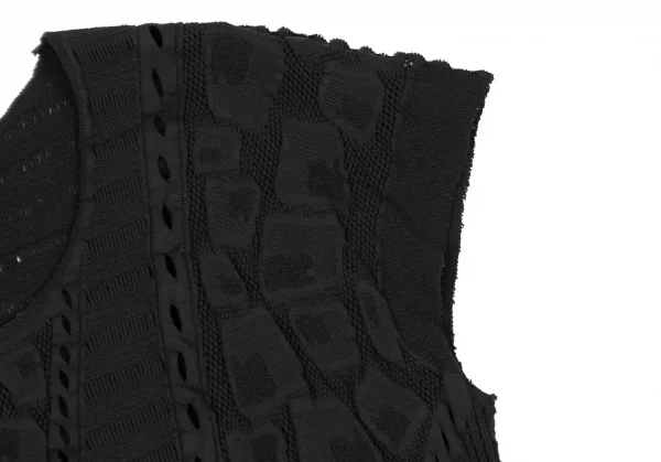 ヒロコビスHIROKO BIS ジャガードメッシュストレッチフレアワンピース 黒9 K-135806_005