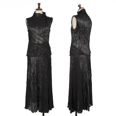HIROKO BIS Switching Wrinkle Pleats Sleeveless Shirt & Skirt