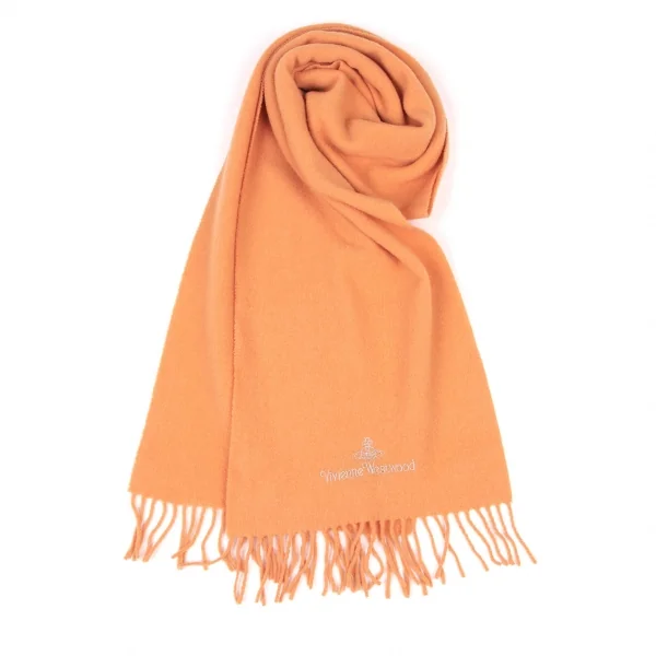 ヴィヴィアンウエストウッドVivienne Westwood ロゴ刺繍フリンジマフラー オレンジ K-135881_001