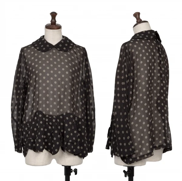 コムコム コムデギャルソンCOMME des GARCONS ポリバックジップシアードット柄シャツ 黒カーキS K-135908_001