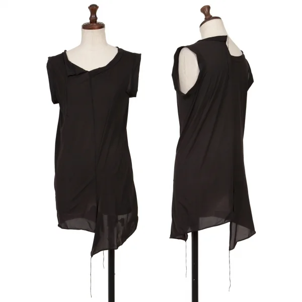 Yohji Yamamoto FEMME Stretch Asymmetry Sleeveless T Shirt Black 3 K-135942_001