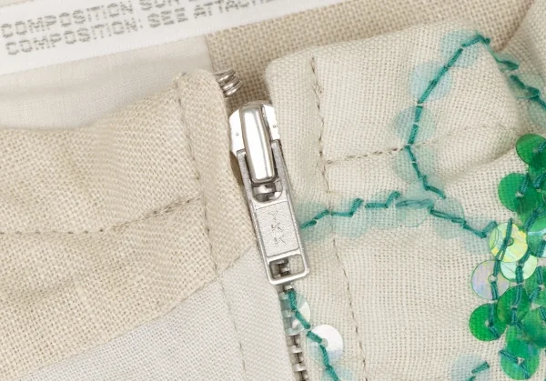 ヨウジヤマモト ファムYohji Yamamoto FEMME コットンリネン装飾パッチワークノーカラーシャツ 白緑ベージュM位 K-135950_005