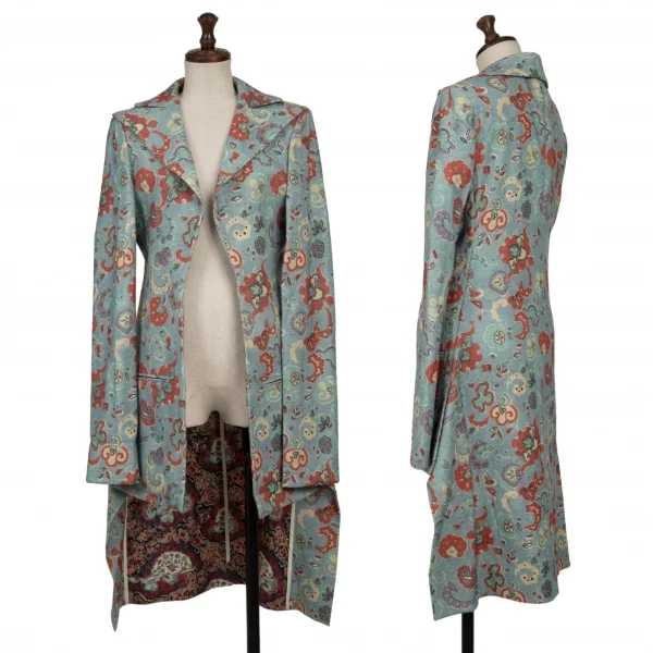 Unbranded Printed Buttonless Back Long Jacket Blue M-L K-135968_001