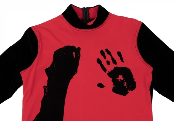 ジャンポールゴルチエ ファムJean Paul GAULTIER FEMME ベロア切替ハンドデザイントップス 赤黒40 K-136054_003