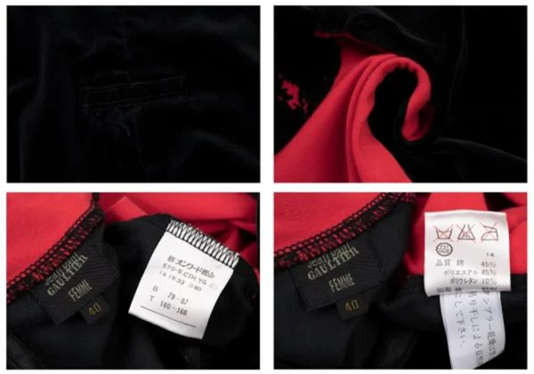 ジャンポールゴルチエ ファムJean Paul GAULTIER FEMME ベロア切替ハンドデザイントップス 赤黒40 K-136054_020
