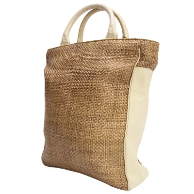 McQUEEN Leather Switching Jute Tote Bag