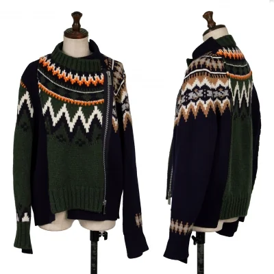 sacai Wool Nordic Knit Motorcycle Jacket