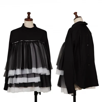 COMME des GARCONS Bicolor Tulle Ruffle Long Sleeve Shirt