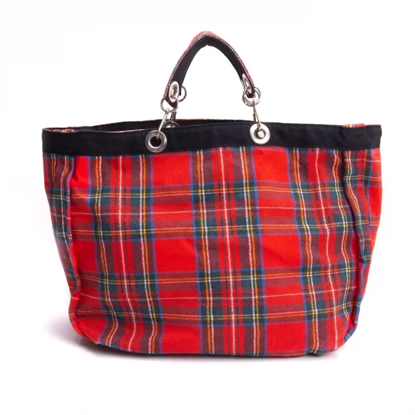 トリココムデギャルソンtricot COMME des GARCONS コットンリングチェックハンドバッグ 赤マルチ K-136155_001