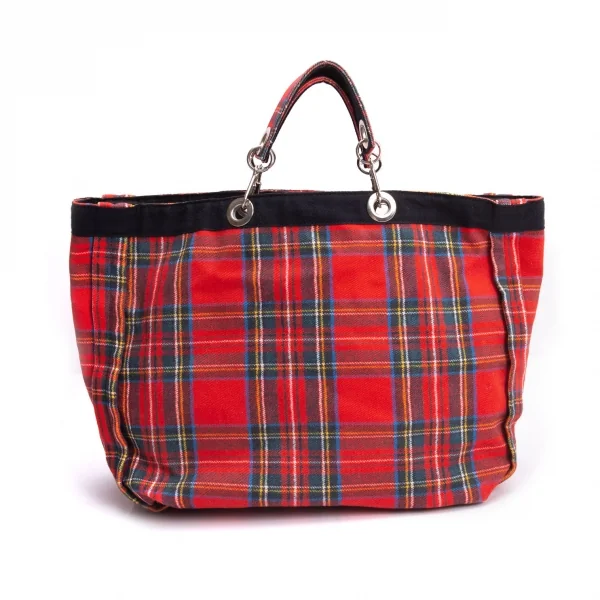 トリココムデギャルソンtricot COMME des GARCONS コットンリングチェックハンドバッグ 赤マルチ K-136155_003