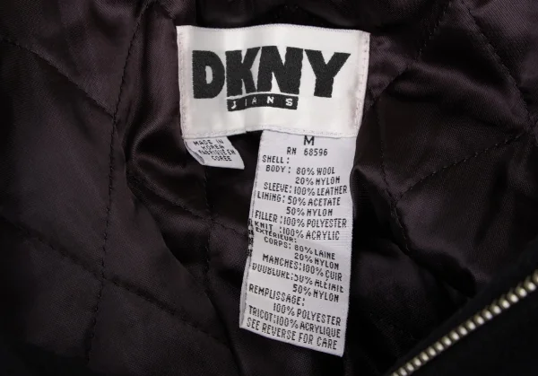 ダナキャランジーンズDKNY JEANS ウールバックロゴ袖レザースタジャン 黒M K-136172_020