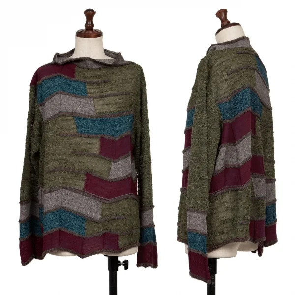FUGA FUGA Patchwork Zigzag Turtleneck Knit Multi-Color Free K-136175_001
