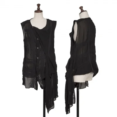 Y's Checker Woven Switching Sleeveless Shirt