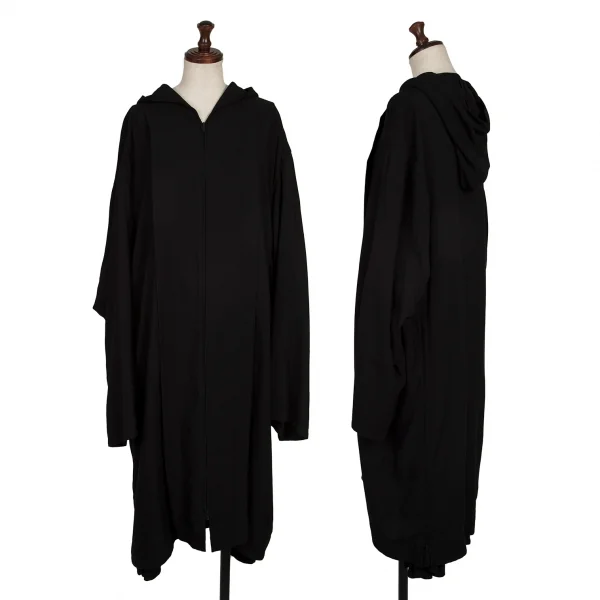 Yohji Yamamoto collections Draped Double Zip Hoodie Coat Black 1 K-136384_001