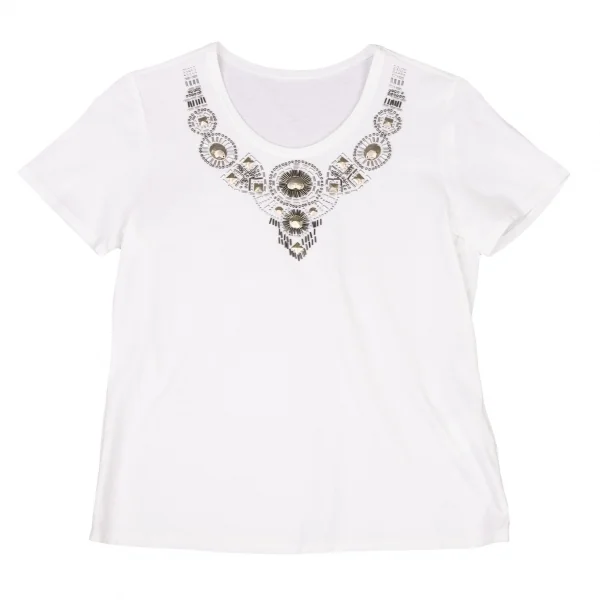HIROKO BIS Front Bijou Decorative T Shirt White 9 K-136394_001
