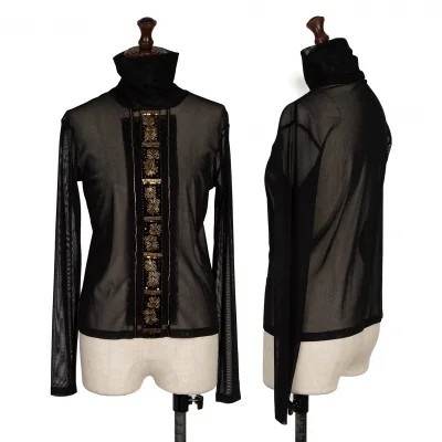 HIROKO BIS Mesh Front Decoration Turtleneck T Shirt