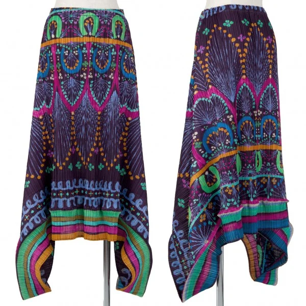 プリーツプリーズPLEATS PLEASE 柄変形フレアープリーツスカート