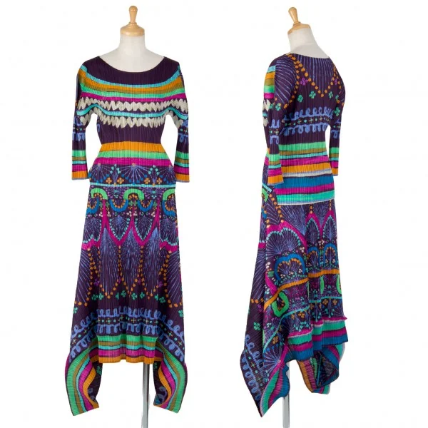 プリーツプリーズPLEATS PLEASE 柄変形フレアープリーツスカート