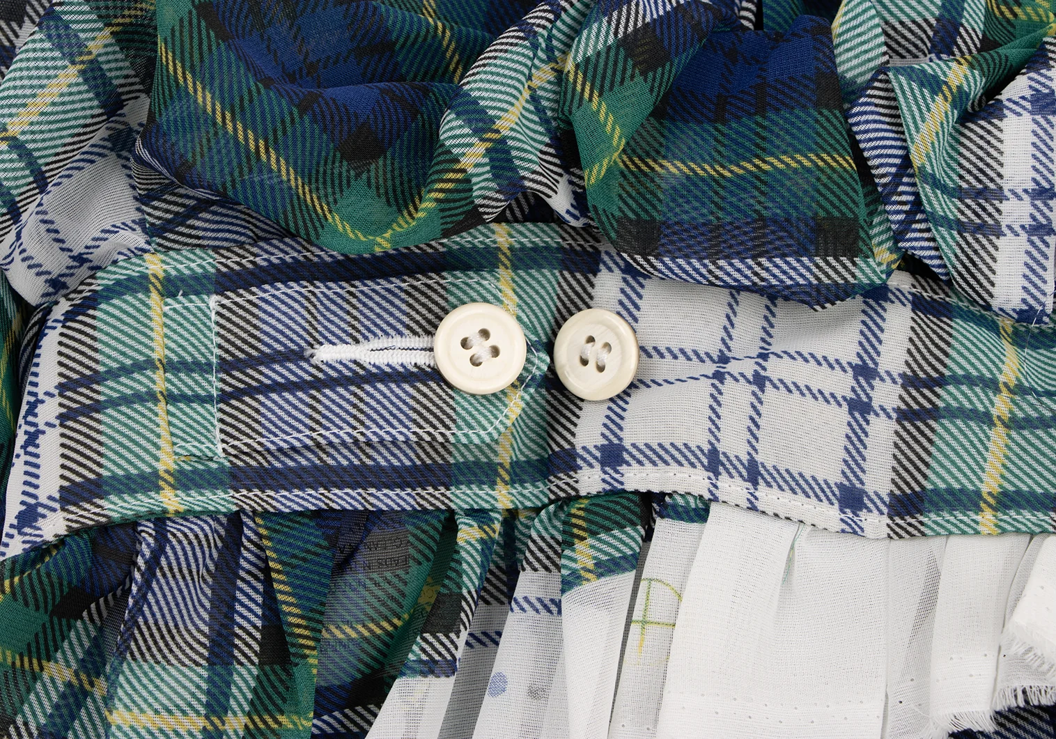 トリココムデギャルソン ギャザー 切り替えチェック 総柄 フリル ブラウス M トリココムデギャルソン ギャザー 切り替えチェック 総柄 フリル