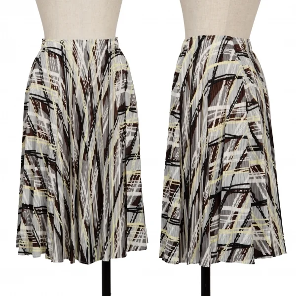 PLEATS PLEASE Graphic Printed Pleats Flare Skirt Grey,White 1 K-136517_001