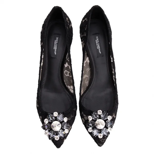 売れ筋ランキングも ドルチェ&ガッバーナDOLCE&GABBANA ビジュー装飾レースパンプス 靴