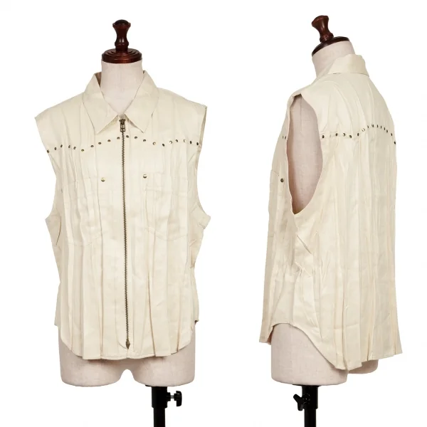 ISSEY MIYAKE Pleats Studded Velor Zip Vest Beige M K-136541_001