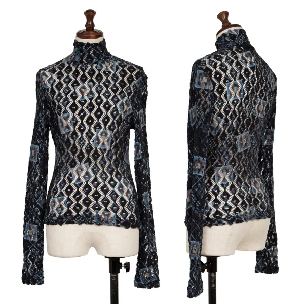 CHRISTIAN LACROIX BAZAR Jacquard Mock Neck Knit Sweater Navy M K-136554_001