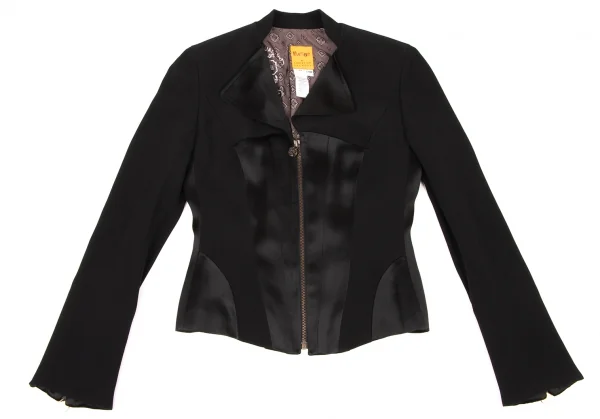 クリスチャンラクロワバザールCHRISTIAN LACROIX BAZAR アセテートレーヨン異素材切替ジップジャケット 黒38 K-136559_002