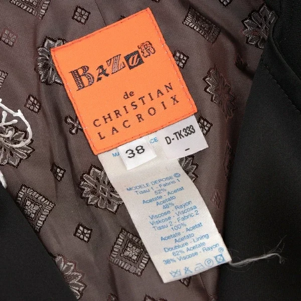 クリスチャンラクロワバザールCHRISTIAN LACROIX BAZAR アセテートレーヨン異素材切替ジップジャケット 黒38 K-136559_020