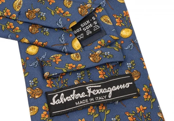 サルバトーレフェラガモSalvatore Ferragamo ボタニカルプリントネクタイ 青 K-136574_008