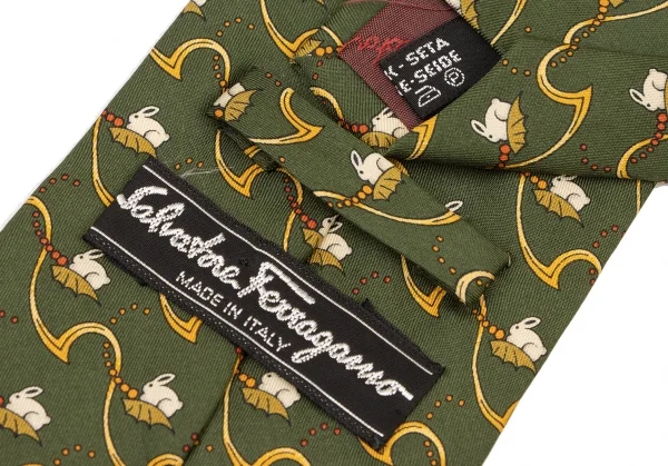 サルバトーレフェラガモSalvatore Ferragamo ラビットプリントネクタイ カーキ K-136575_008