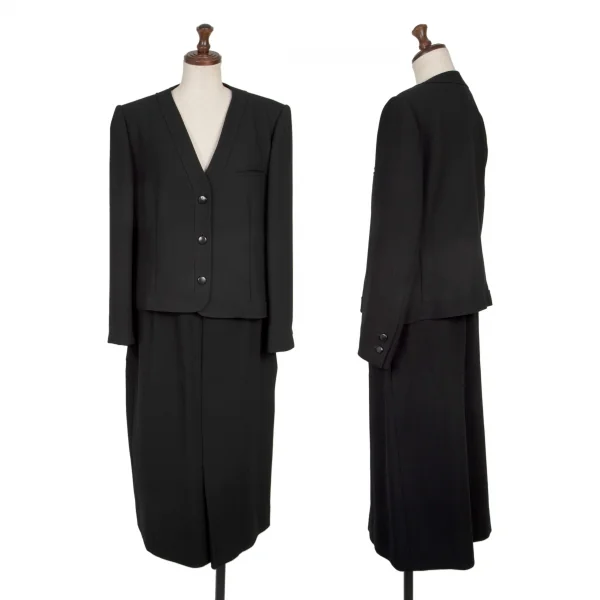 GIVENCHY Taping No Collar Wool Jacket & Hem Tuck Skirt Black 13 K-136583_001