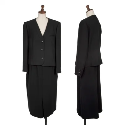 GIVENCHY Taping No Collar Wool Jacket & Hem Tuck Skirt