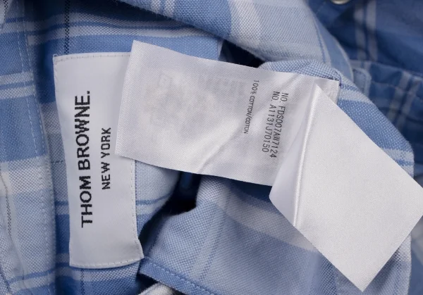 トムブラウンTHOM BROWNE チェックノースリーブシャツワンピース 水色白他1 K-136610_017