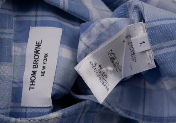 トムブラウンTHOM BROWNE チェックノースリーブシャツワンピース 水色白他1 K-136610_018