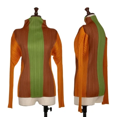 PLEATS PLEASE Stripe Turtle Neck T Shirt