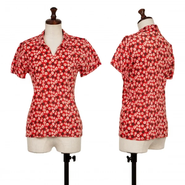 PLEATS PLEASE Floral Printed Mist Polo Shirt Red 3 K-136705_001