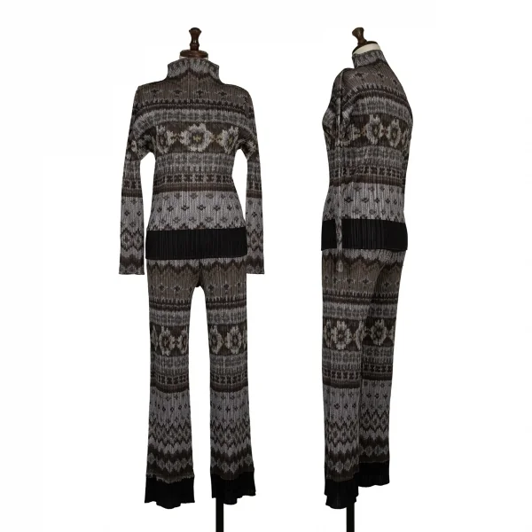 PLEATS PLEASE Ethnic Printed T-shirt & Pants Charcoal 3 1 K-136723_001