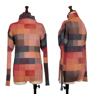 PLEATS PLEASE Colorful Block Printed Turtleneck T-shirt