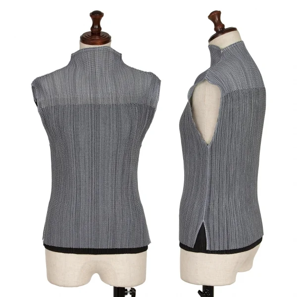 プリーツプリーズPLEATS PLEASE メッシュレイヤードハイネックノースリーブ 黒青白3 K-136740_001