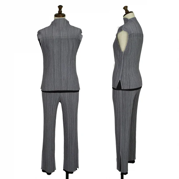 プリーツプリーズPLEATS PLEASE メッシュレイヤードハイネックノースリーブ 黒青白3 K-136740_012