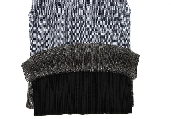 プリーツプリーズPLEATS PLEASE メッシュレイヤードハイネックノースリーブ 黒青白3 K-136740_007