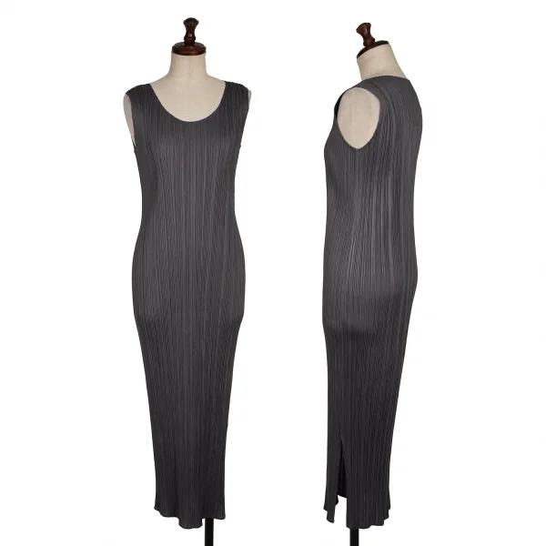 PLEATSPLEASE　ノースリーブワンピース　裾切り込みデザイン PLEATSPLEASE ノースリーブワンピース 裾切り込みデザイン ISSEY