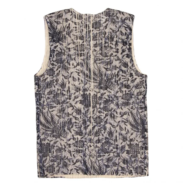 プリーツプリーズPLEATS PLEASE ボタニカルプリントセットアップ ベージュ紺3 1 K-136753_010