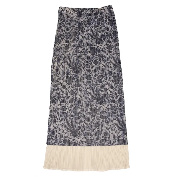 プリーツプリーズPLEATS PLEASE ボタニカルプリントセットアップ ベージュ紺3 1 K-136753_012