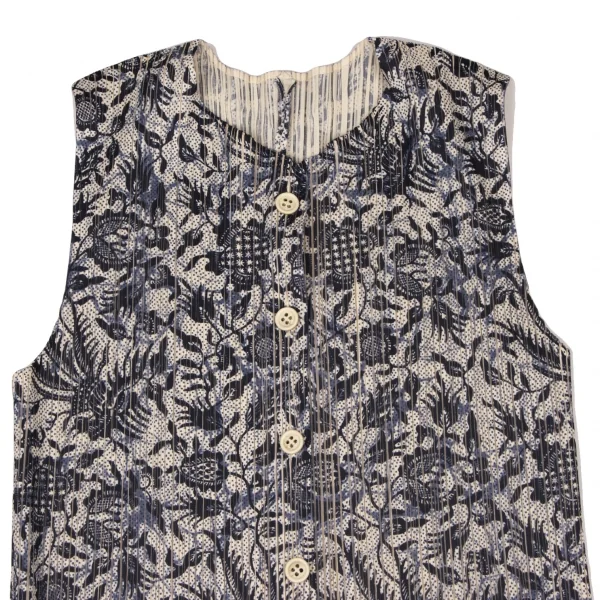 プリーツプリーズPLEATS PLEASE ボタニカルプリントセットアップ ベージュ紺3 1 K-136753_004