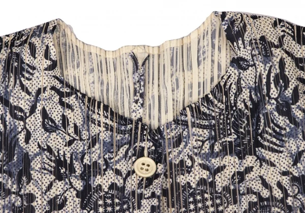 プリーツプリーズPLEATS PLEASE ボタニカルプリントセットアップ ベージュ紺3 1 K-136753_005