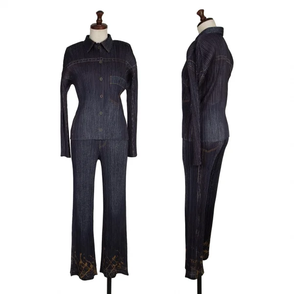 PLEATS PLEASE Denim Printed Jacket & Pants Navy 4 1 K-136756_001