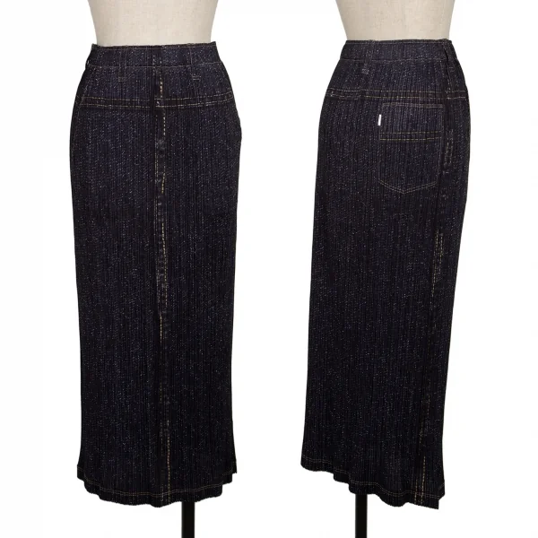 PLEATS PLEASE Denim Printed Skirt Navy 2 K-136757_001